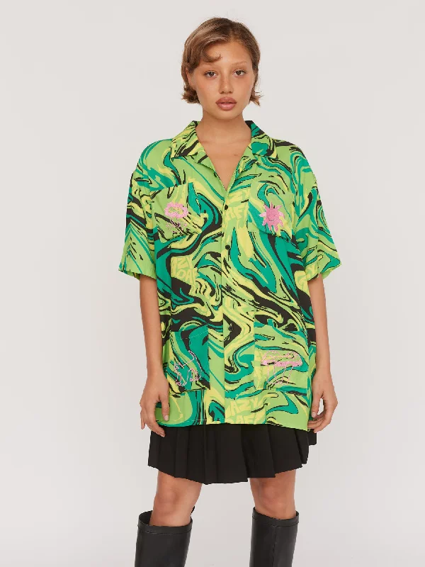 Paint Swirl Bowling Shirt-- Striped Floral Plaid