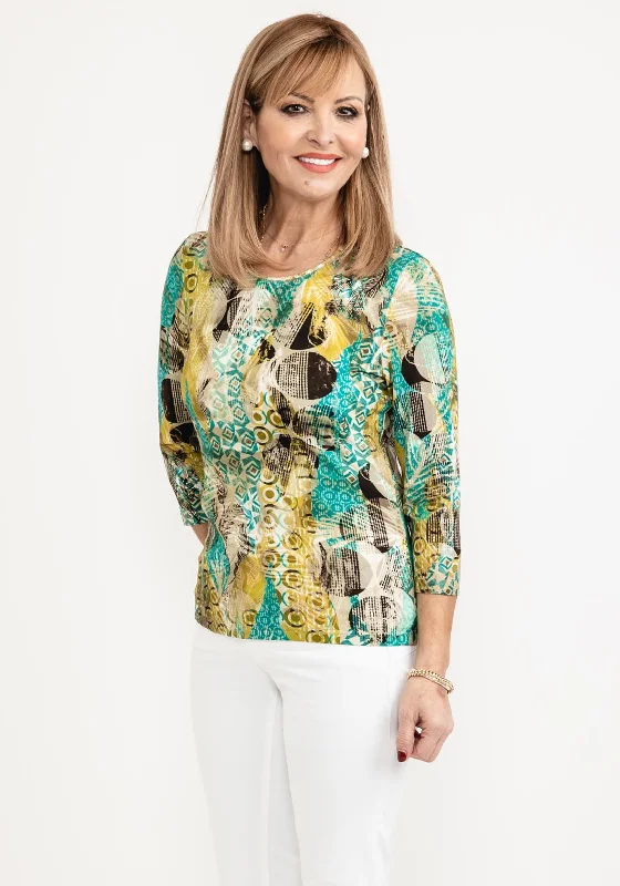 Barbara Lebek Multi Print T-Shirt, Green-- Solid Color Striped Floral