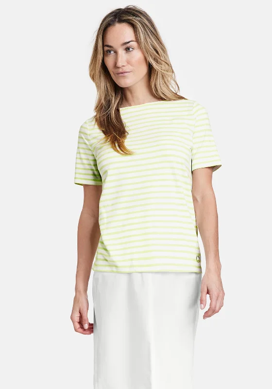 Gerry Weber Striped Boat Neck T-Shirt, Lime & White-- Denim Fabric Leather Fabric Suede Fabric