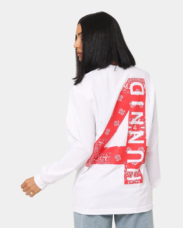 4HUNNID 4 Logo Paisley Long Sleeve T-Shirt White-- Elegant Classic Vintage