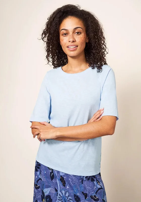 White Stuff Annabel Fairtrade Cotton T-Shirt, Light Blue-- Welt Pockets Slit Pockets
