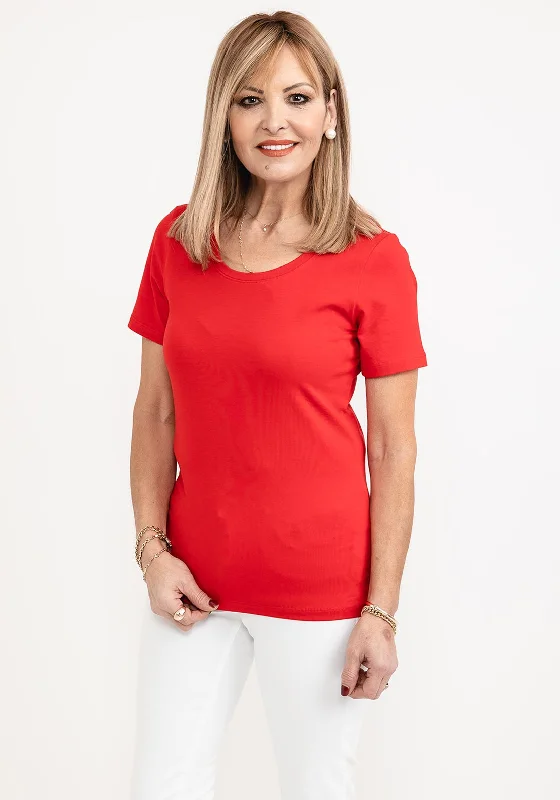 Dolcezza Round Neck T-Shirt, Red-- Rayon Velvet Corduroy