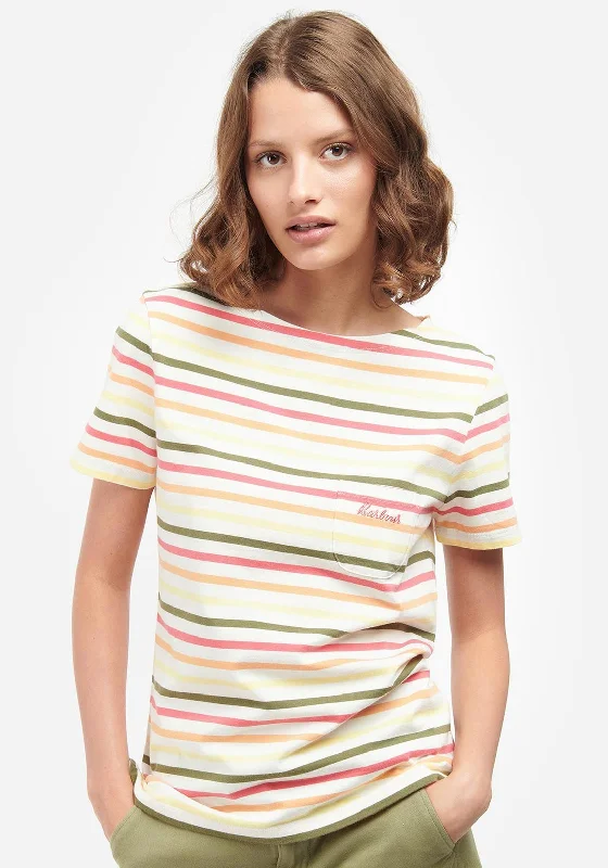 Barbour Womens Bradley Striped T-Shirt, Off White Multi-- Polka Dot Checkered Tartan
