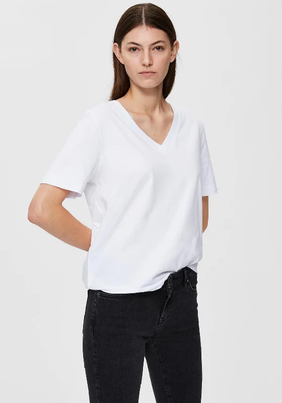 Selected Femme Standard V Neck T-Shirt, Bright White-- Chenille Fabric Brocade Fabric Lace Fabric