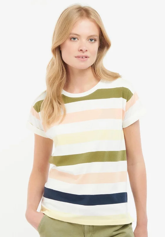 Barbour Womens Lyndale Stripe T-Shirt, Buttermilk Multi-- Hooded Caped Shawl Collar