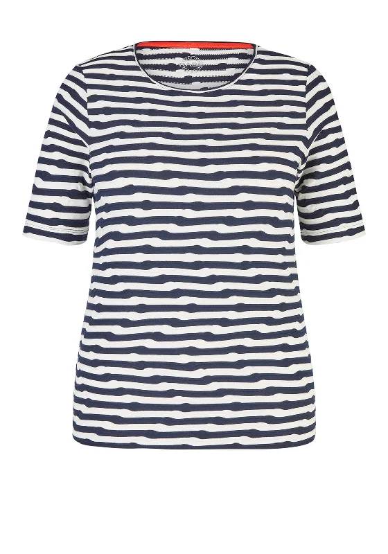 Rabe Curled Stripe T-Shirt, Navy & White-- Cotton Fabric Linen Fabric Terry Fabric