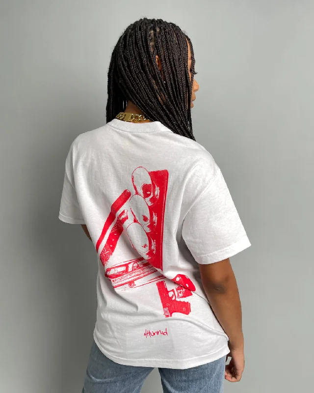 4HUNNID Street Short Sleeve T-Shirt White-- Collared Crew Neck Turtle Neck