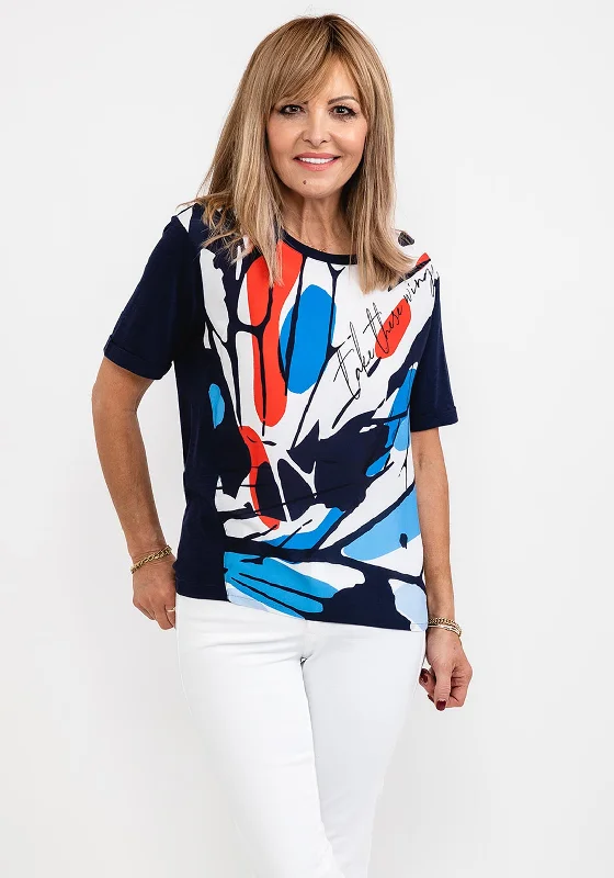 Rabe Butterfly Wing Front Print T-Shirt, Navy Multi-- Real Fur Shearling Chenille