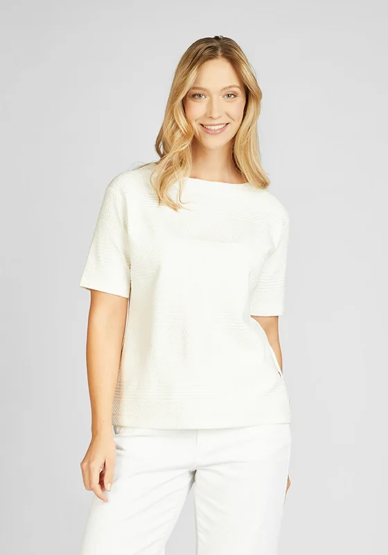 Rabe Textured Design T-Shirt, Ivory-- Embroidered Appliqued Beaded