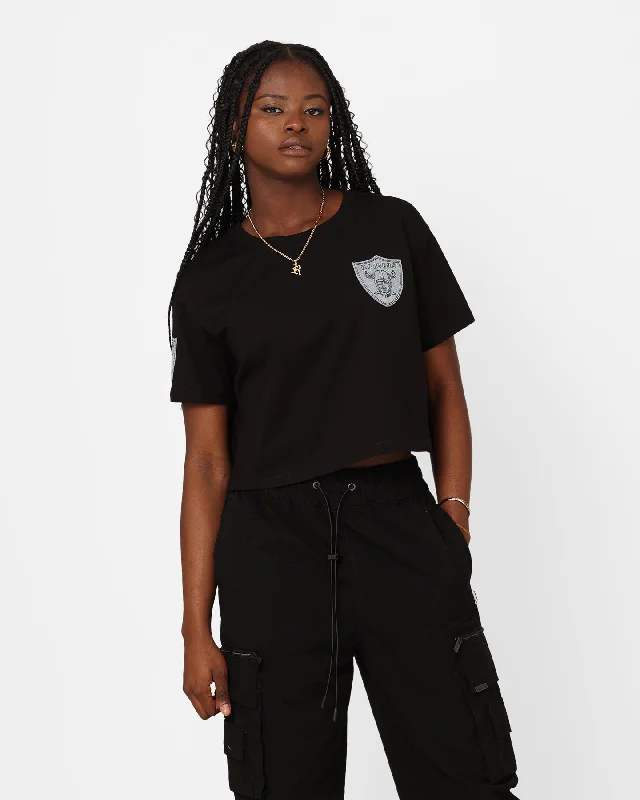 Pro Standard Women's Las Vegas Raiders Boxy T-Shirt Black-- Front Pockets Side Pockets Patch Pockets
