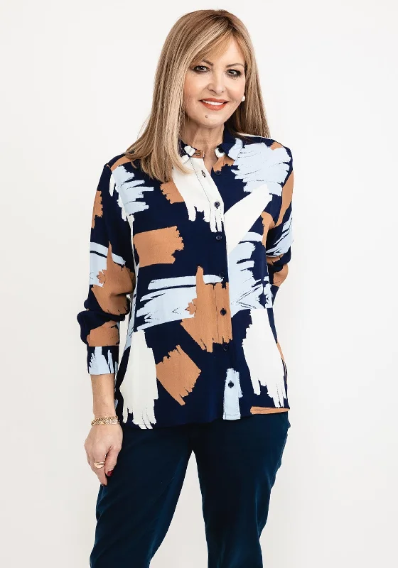 Masai Imma Printed Loose Shirt, Maritime Blue-- Embroidered Appliqued Beaded
