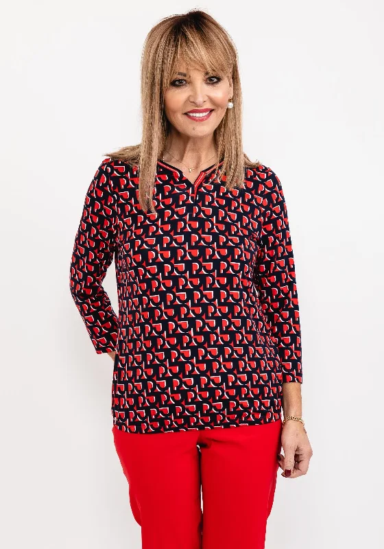 Rabe R Pattern Print T-Shirt, Navy & Red-- Lace Blend Ribbed Blend Corduroy Blend