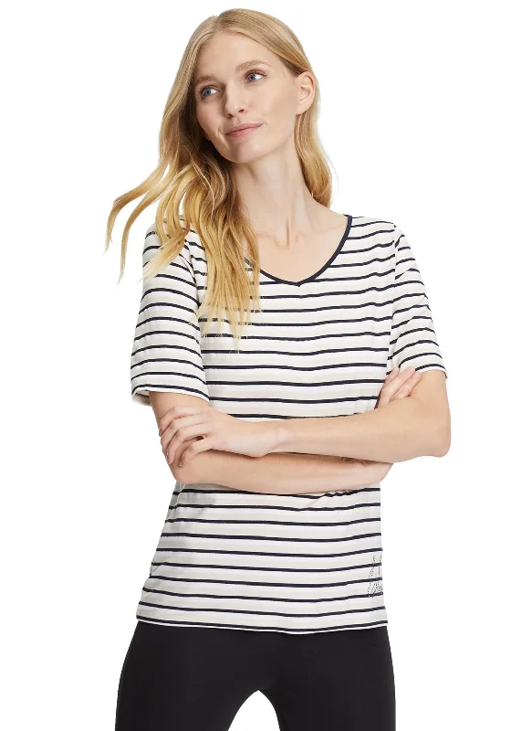 Betty Barclay Striped T-Shirt, Black & Cream-- Houndstooth Herringbone Solid
