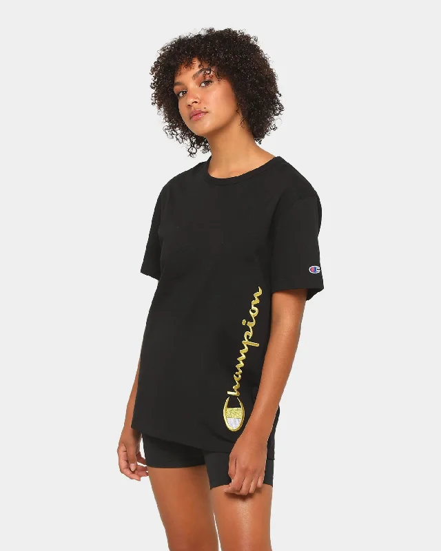 Champion Heritage Script T-Shirt Black/Gold-- Thin T-Shirt Open Front Quick Dry