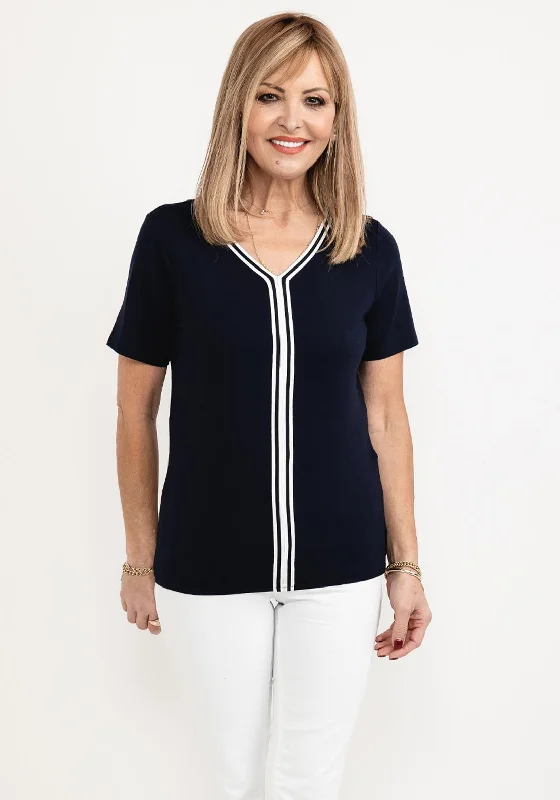 Barbara Lebek Tunic Stripe T-Shirt, Navy-- Fitted T-Shirt Seamless Stretchy