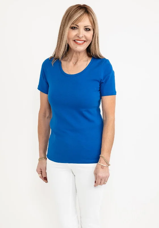 Dolcezza Round Neck T-Shirt, Royal Blue-- Chenille Brocade Lace
