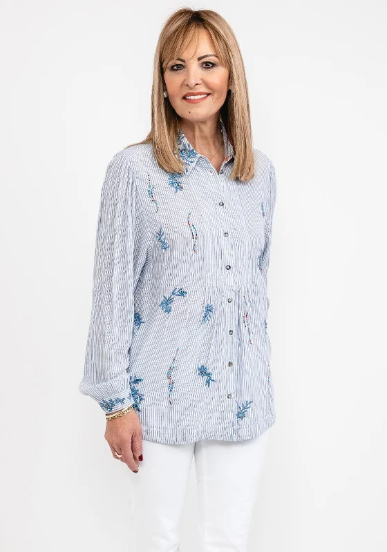 White Stuff Embroidery & Beads Shirt, Blue-- Cashmere Blend Cotton Blend Poly Blend