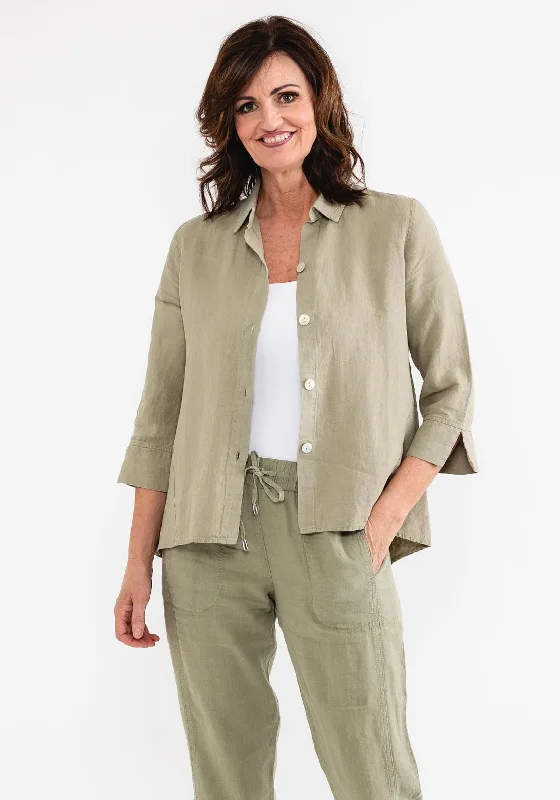 Dolcezza Casual Linen Overshirt, Khaki-- Chenille Brocade Lace