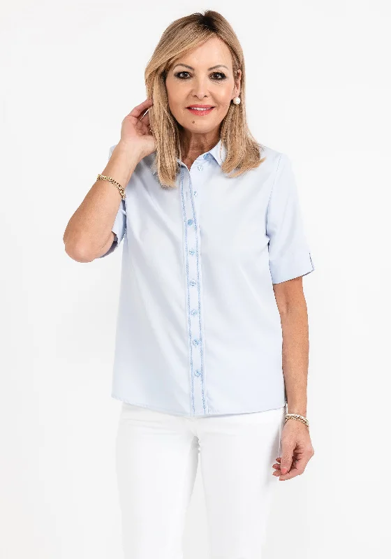 ERFO Short Sleeve Light Shirt, Light Blue-- Zippered Front Buttoned Front Snap Front