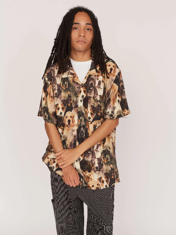 Furry Friends Bowling Shirt-- Silk Blend Satin Velvet