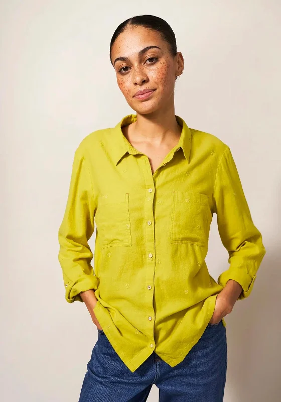 White Stuff Emilia Embroidered Shirt, Chartreuse-- Print Jacquard Patchwork