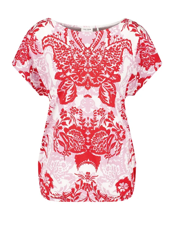 Gerry Weber Printed T-Shirt, Red & Pink-- Welt Pockets Slit Pockets