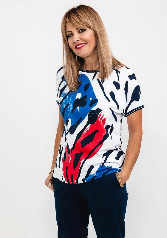Rabe Butterfly Wing Inspired T-Shirt, White Multi-- Notch Collar Peter Pan Collar Cowl Neck Rabe Butterfly Wing Inspired T-Shirt, White Multi-- Notch Collar Peter Pan Collar Cowl Neck