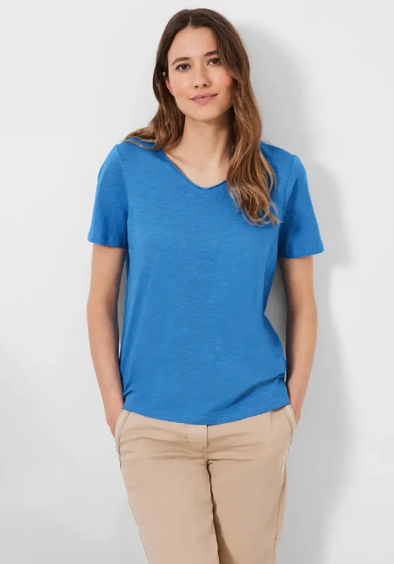 Cecil Rounded V Neck T-Shirt, Marina Blue-- Spandex Blend Rayon Blend Denim Blend