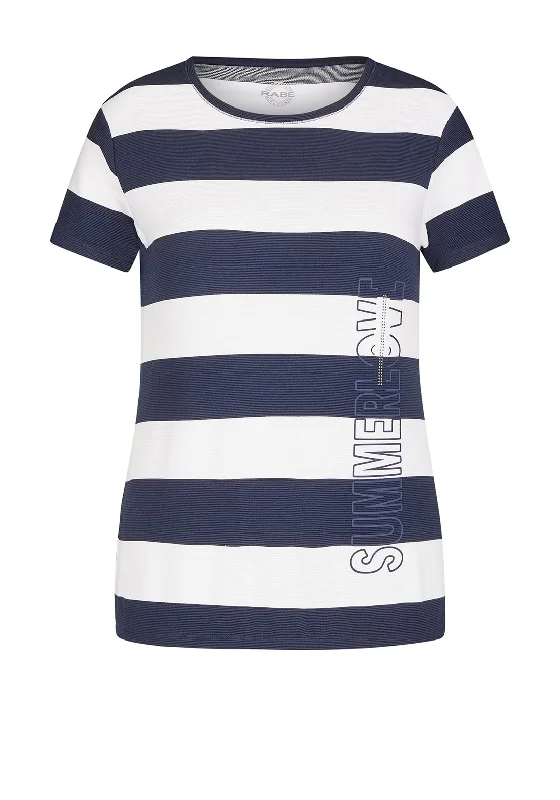 Rabe Stripe Pattern Ribbed T-Shirt, Navy & White-- Modern Contemporary Chic