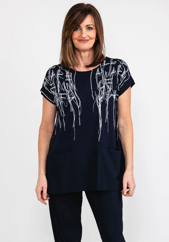 Naya Pocket Hem Print T-Shirt, Navy-- Modern Contemporary Chic