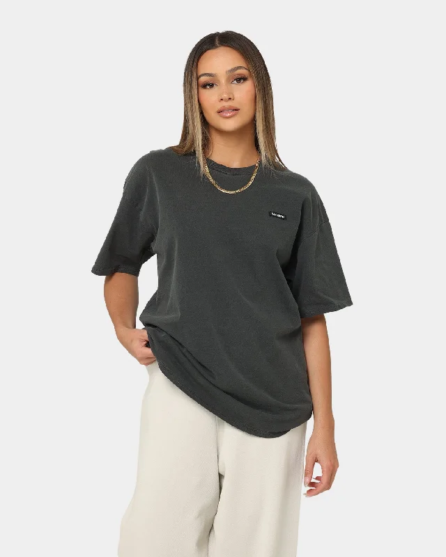 Joah Brown Women's Oversized Crew T-Shirt Washed Black-- Real Fur Shearling Chenille