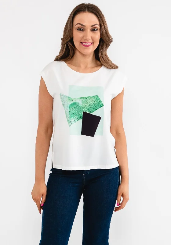Seventy1 Satin Front Graphic T-Shirt, White & Green-- Jersey Fabric Tulle Fabric Batik Fabric