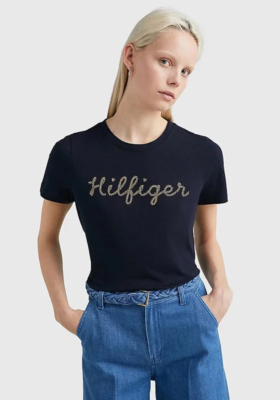 Tommy Hilfiger Womens Rope T-Shirt, Desert Sky-- Handmade Hand-knitted Hand-woven