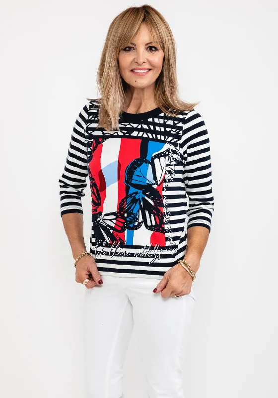 Rabe Wing Graphic Striped T-Shirt, Navy Multi-- Beaded Sequined Faux Fur