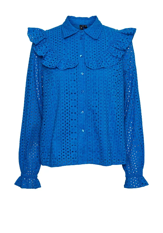 Vero Moda Frill Broidery Shirt, Skydiver-- Terry Blend Velvet Blend Canvas Blend