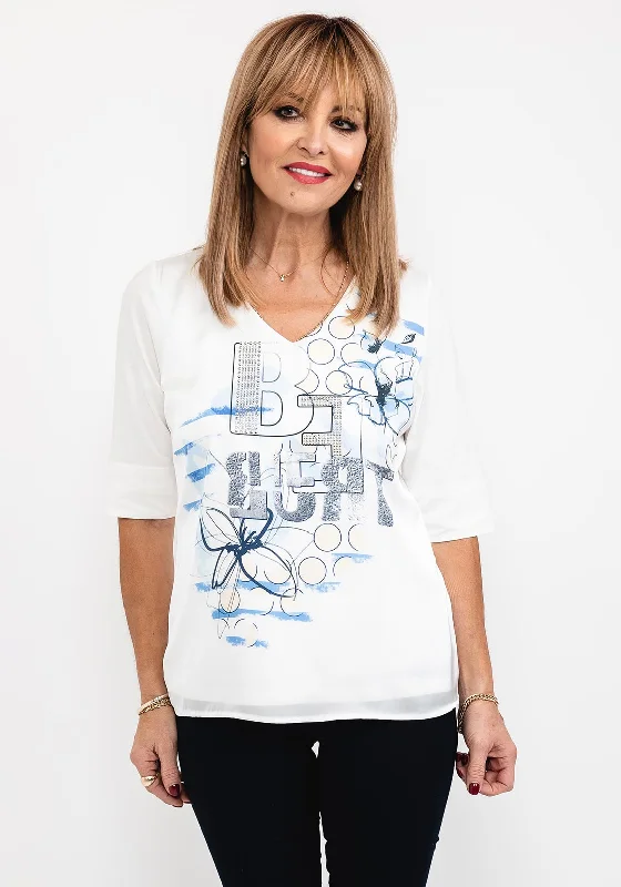 Just White Rhinestone & Print T-Shirt, White & Blue-- Polka Dot Checkered Tartan