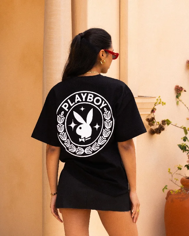 Playboy By Culture Kings A Class T-Shirt Black-- Cotton Fabric Linen Fabric Terry Fabric