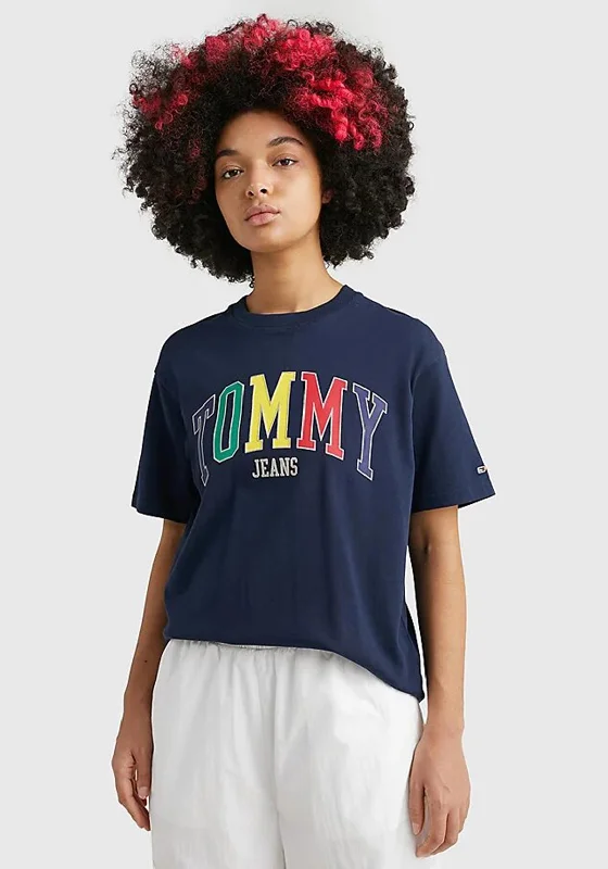 Tommy Jeans Womens Relaxed Crew Neck Tshirt, Navy-- Modern Contemporary Chic
