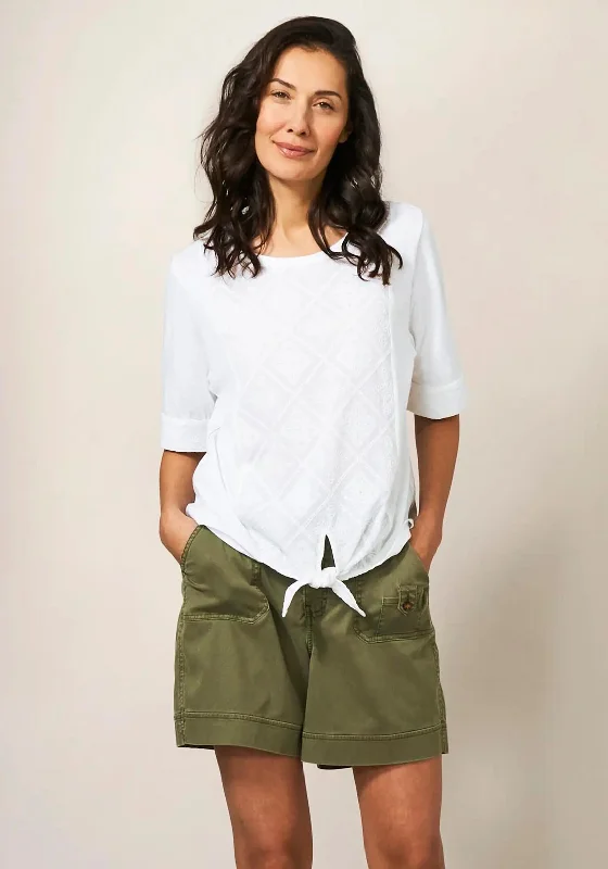 White Stuff Embroidered Tie Hem T-Shirt, White-- Asymmetrical Pockets Print
