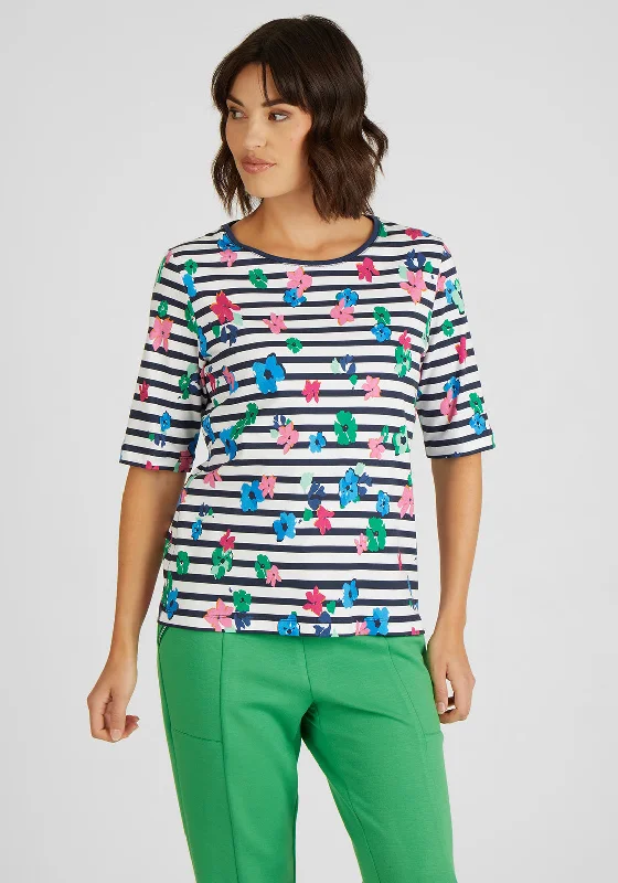 Rabe Floral Print T-Shirt, Blue Multi-- Cashmere Blend Cotton Blend Poly Blend