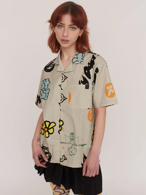 Sketchbook Bowling Shirt-- Hooded Caped Shawl Collar