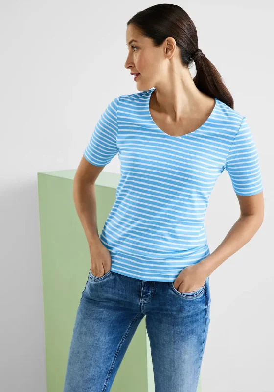 Street One Striped T-Shirt, Splash Blue-- Cozy Warm Stylish