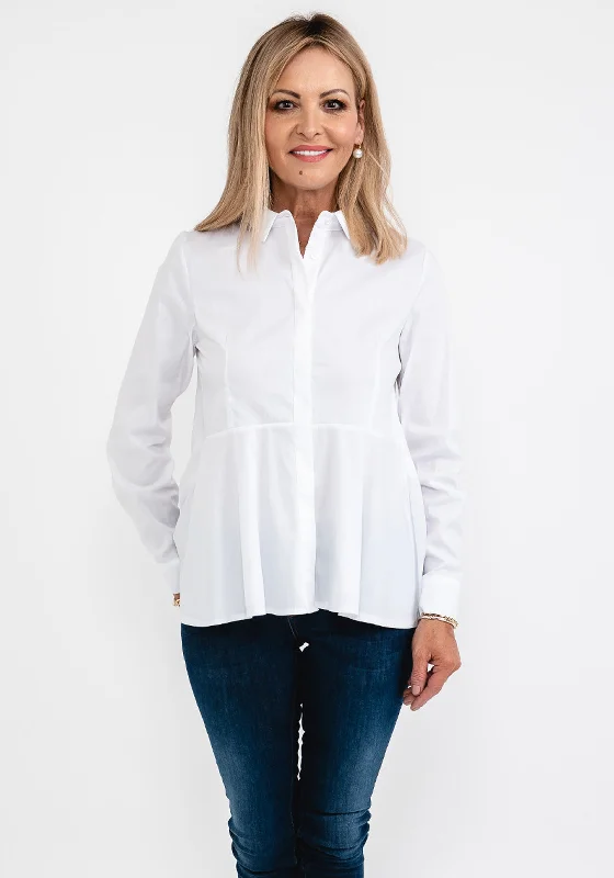 d.e.c.k. By Decollage Peplum Waist Shirt, White-- Casual Formal Business