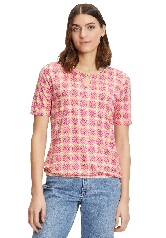 Betty Barclay Mandala Print Keyhole T-Shirt, Pink Multi-- Spandex Blend Rayon Blend Denim Blend