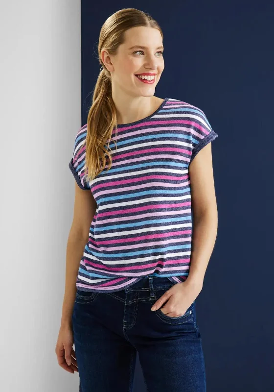 Street One Melange Striped T-Shirt, Marine Blue-- Machine Wash Dry Clean Hand Wash