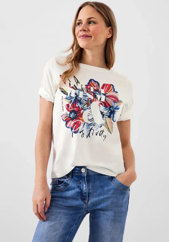 Cecil Sequin Floral Graphic T-Shirt, Vanilla White-- Mesh Blend Leather Blend Suede Blend