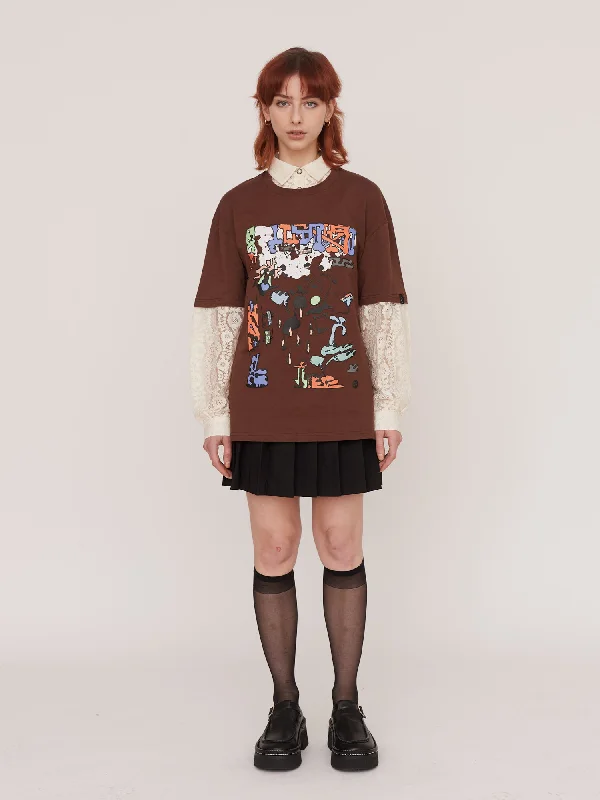 Mixed Up Lace T-Shirt-- Graphic Embroidered Appliqued