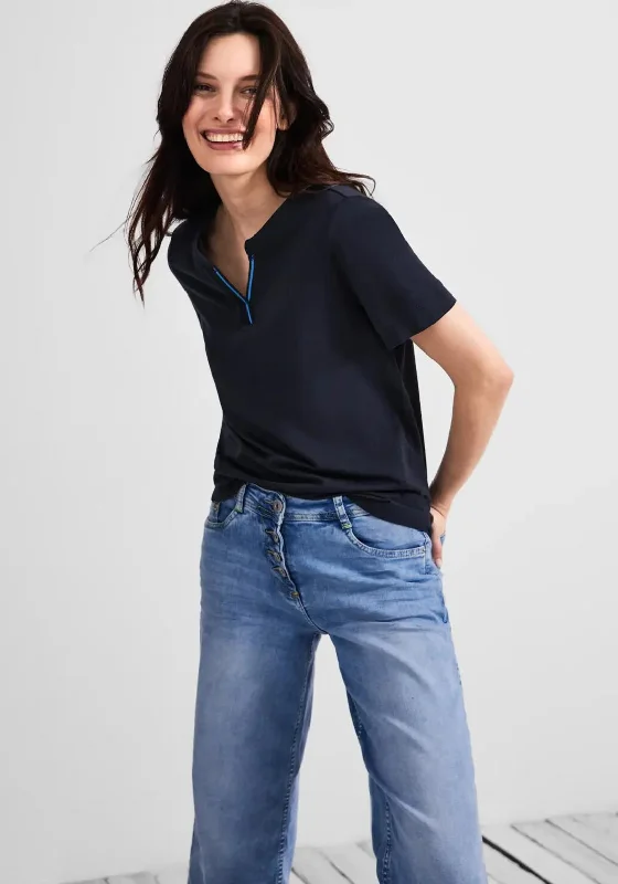 Cecil Tunic Neck T-Shirt, Navy-- Fashionable Trendy Casual