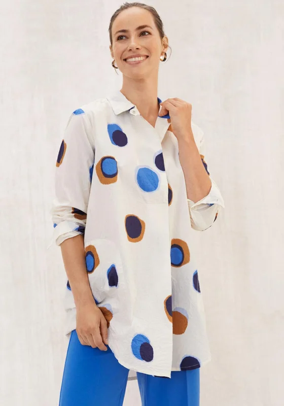 Masai Gaby Circle Print Tunic Shirt, Cream Multi-- Sequined Glittery Shiny