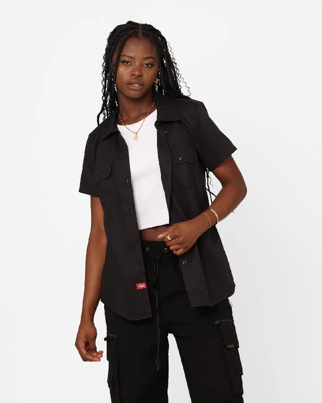 Dickies Women's 574 Short Sleeve Work Shirt Black-- Hooded Caped Shawl Collar